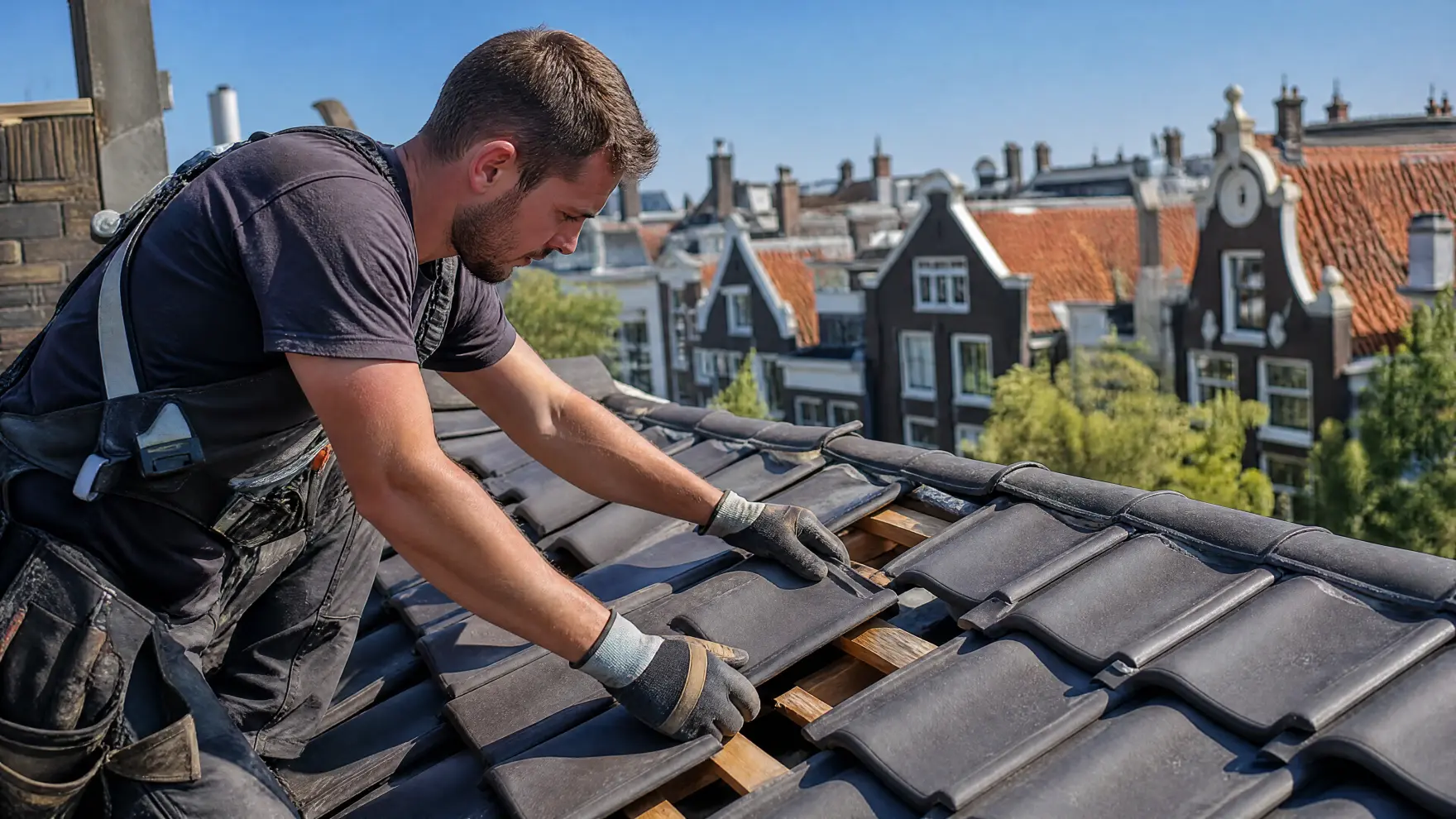 Dakdekker aan het werk in Nederland Nederland